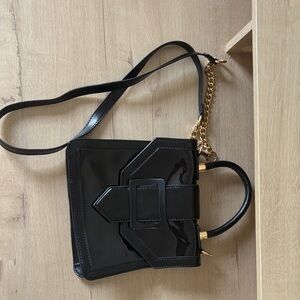 Anthropologie Clear Black Crossbody Bag with Gold Chain